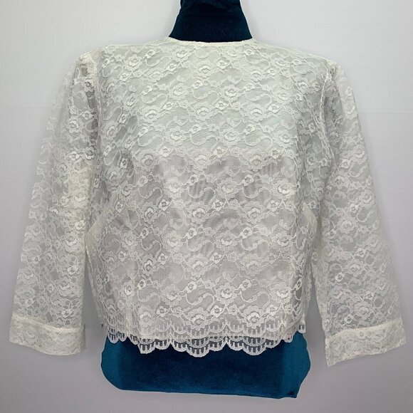 Belita Classic Vintage Crop Blouse Sheer Lace Overlay White Euro 38 - Picture 8 of 8